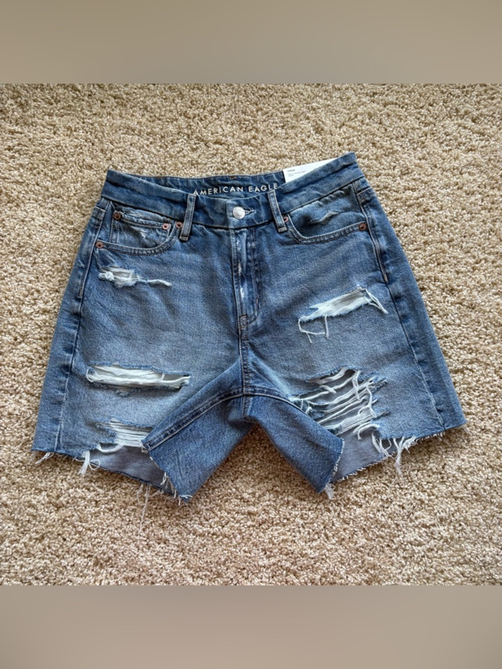 American Eagle Curvy 6” Relaxed Denim Shorts Distressed High Rise NWT Size 2 - Picture 1 of 9